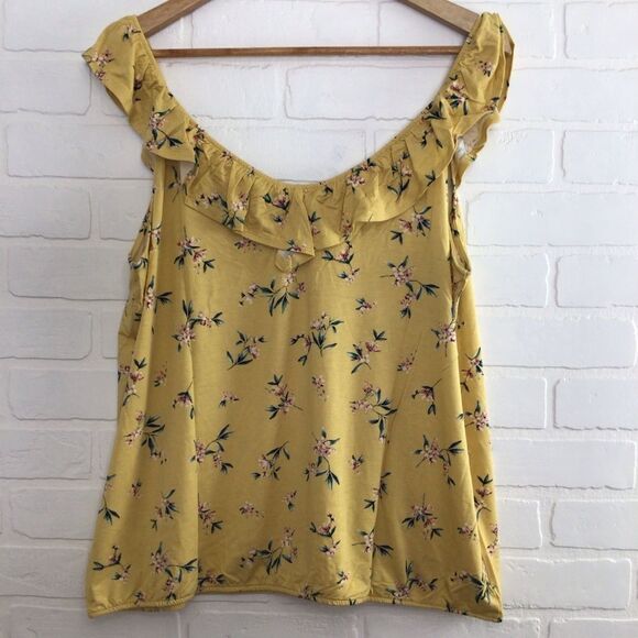 REITMANS tank top yellow floral eco responsible woven sleeveless feminine XXL - Picture 2 of 9